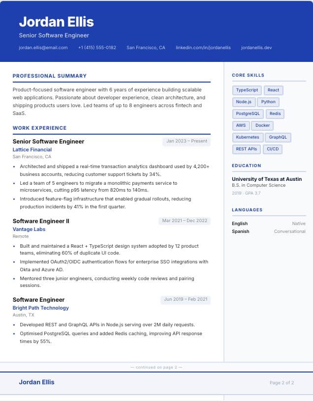 Comprehensive resume template: two-column comprehensive design