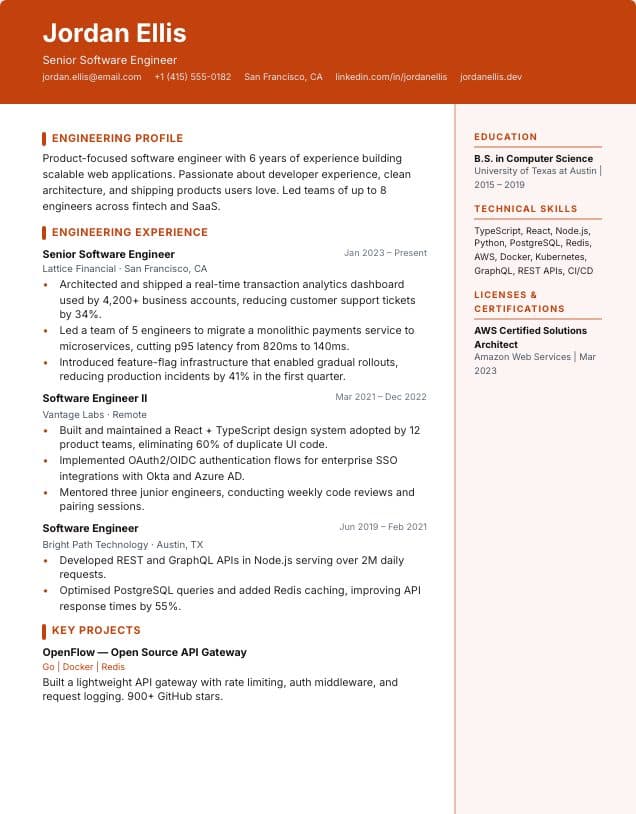 Engineering resume template: two-column Engineering & trades design