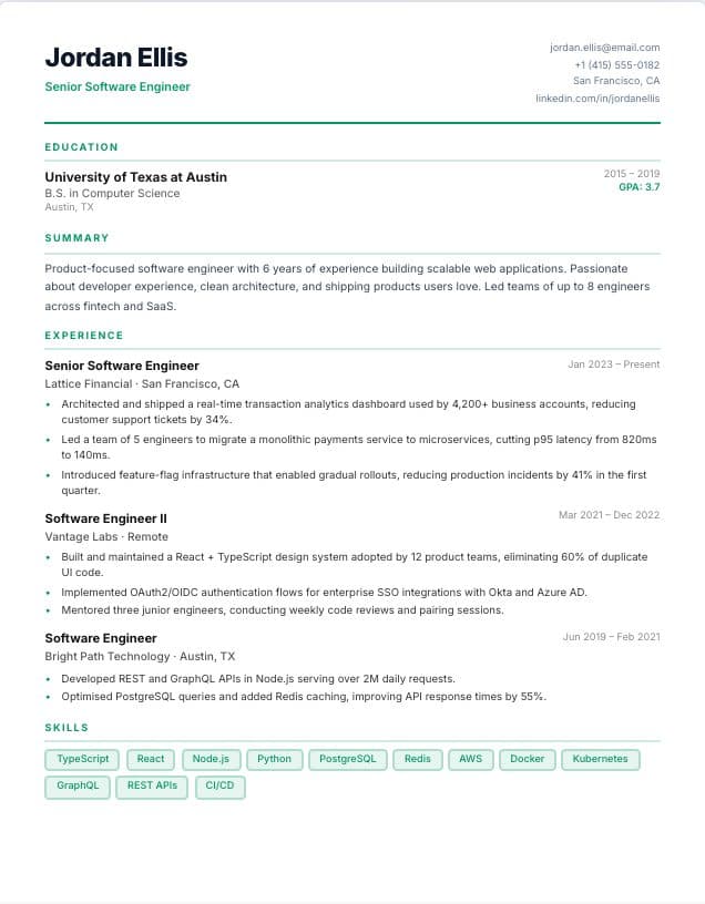 Graduate resume template: single-column graduate design